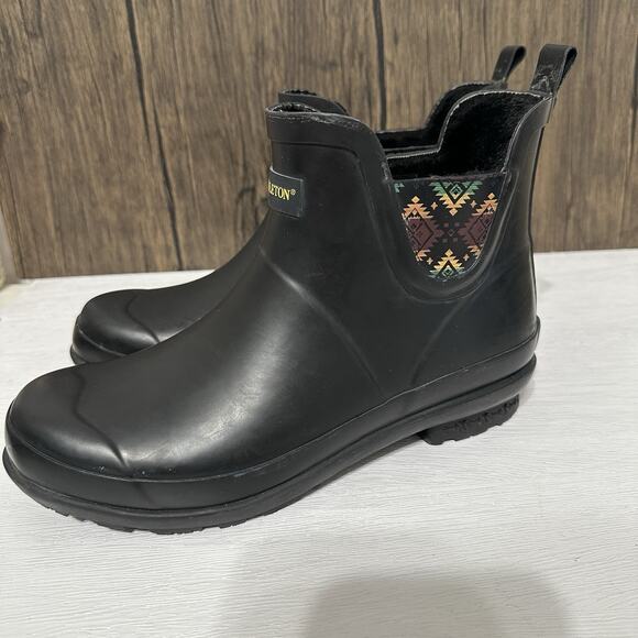 Pendleton Chelsea Sherpa Lined Ankle Rain Boot Black Women Size 9 Tribal Boho - Picture 6 of 12